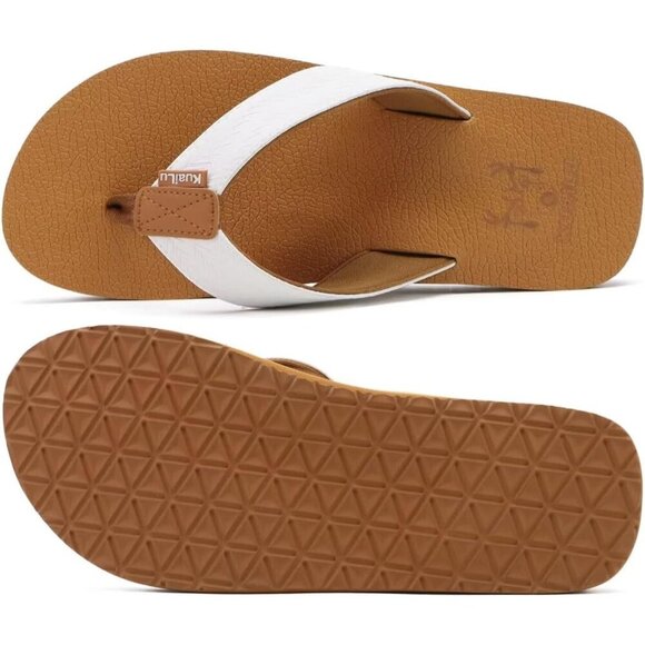 〽️Men\'s Flip Flop Sandal Khaki White Leather Slip On Arch Support Comfort Shoes main image 6